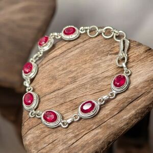 Red Ruby in Silver Bracelet